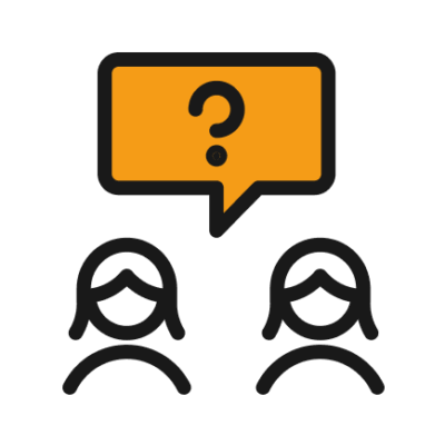 An icon of two people asking a question