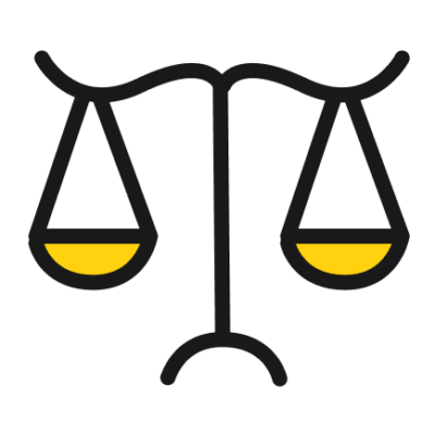 An icon of a balanced scale
